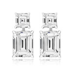 925 Sterling Silver Claw Set Drop Asscher and Emerald Cut Cz Earrings - 5 x 7x9 mm