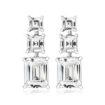 925 Sterling Silver Claw Set Triple Drop Asscher and Emerald Cut Cz Earrings - 4 x 5 x 7x9 mm
