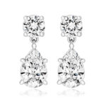 925 Sterling Silver Claw Set Drop Pear and Round Cut Cz Earrings - 5 x 9x6 mm