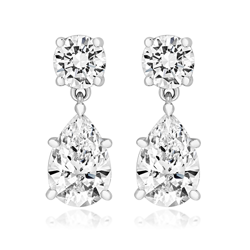 925 Sterling Silver Claw Set Drop Pear and Round Cut Cz Earrings - 5 x 9x6 mm - Image 1