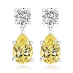 925 Sterling Silver Claw Set Drop Pear and Round Cut Cz Earrings - 5 x 9x6 mm - Image 2