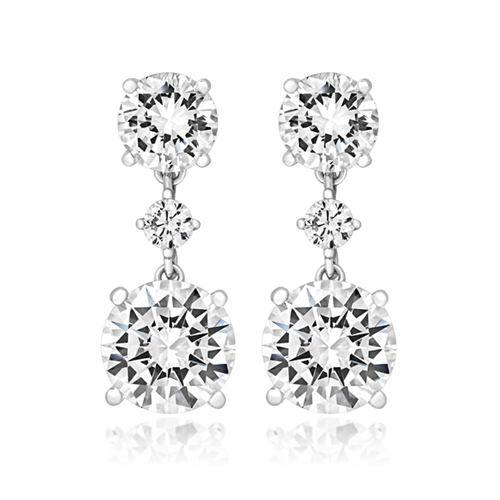 925 Sterling Silver Claw Set Triple Drop Round Cut Cz Earrings - 8x6x3 mm - Image 1