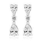 925 Sterling Silver Claw Set Triple Drop Round and Pear Cut Cz Earrings - 7x5 x 9x6 mm