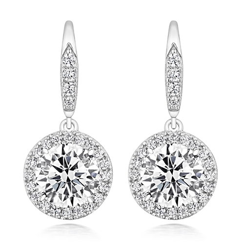925 Sterling Silver Round Halo Cz Drop Earrings - 6 mm - Image 1