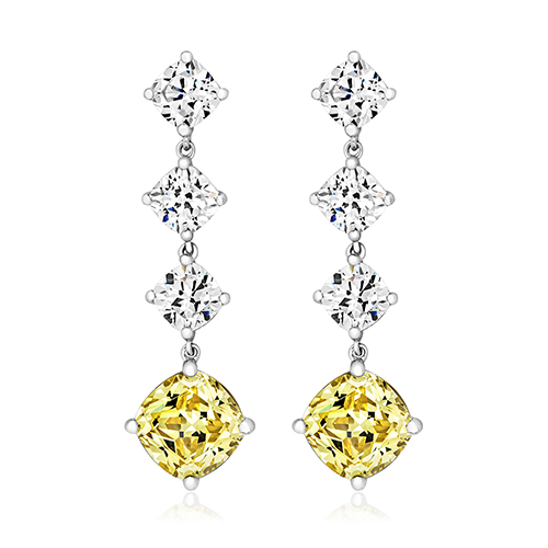 925 Sterling Silver Round Claw Set Yellow Cz Drop Earrings - 5x8 mm - Image 1