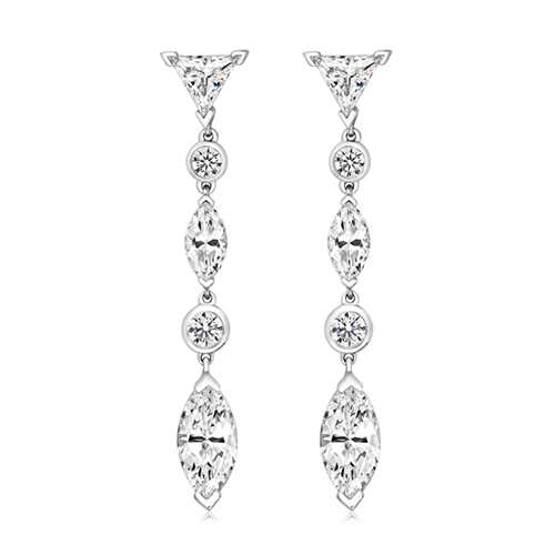 925 Sterling Silver Trangle & Marquise Cz Drop Earrings - 12x6 mm - Image 1