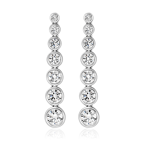 925 Sterling Silver Graduated Rubover Set Round Cz Drop Earrings - Image 1