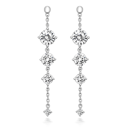 925 Sterling Silver Round Cz Drop Earrings - Image 1