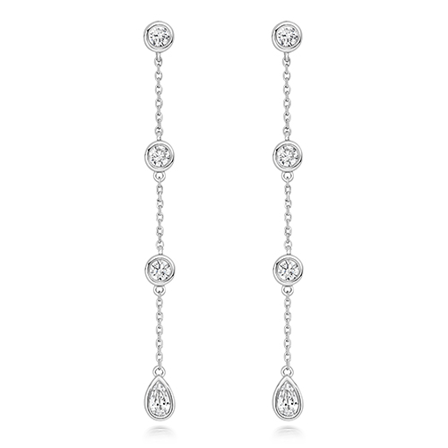 925 Sterling Silver Round and Pear Cz Drop Earrings - Image 1