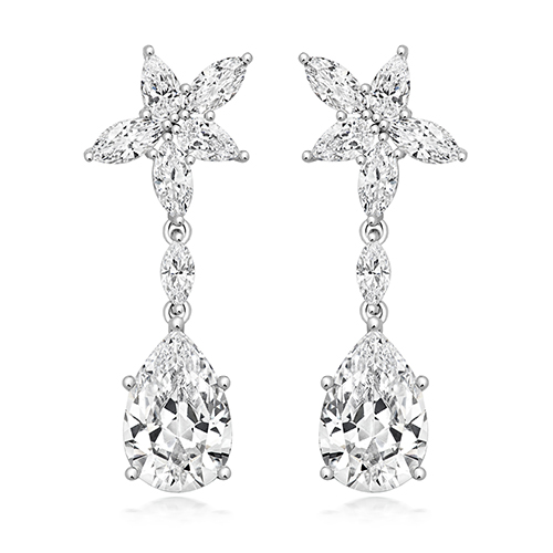 925 Sterling Silver Fancy Marquise and Pear Cz Drop Earrings - 12x8 mm - Image 1