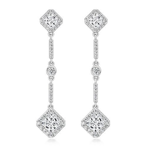 925 Sterling Silver Halo Style Radiant Cut Cz Drop Earrings - 5x4 mm - Image 1