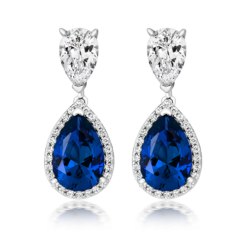 925 Sterling Silver Double Drop Halo Style Pear Cut Earrings - 12x8 mm - Image 1