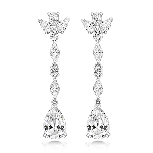 925 Sterling Silver Claw Set Round and Pear Cut Cz Earrings - 10 x 7 mm - Image 1