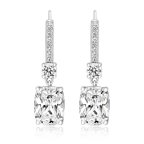 925 Sterling Silver Elongated Cushion Cut Cz Drop Earrings - 9x7 mm - Image 1