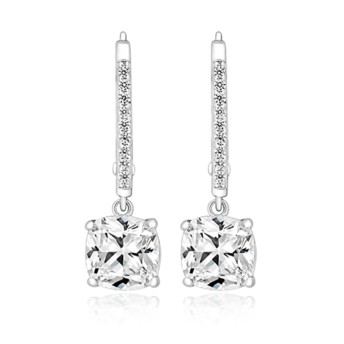 925 Sterling Silver Cushion Cut Cz Drop Earrings - 7 mm - Image 1