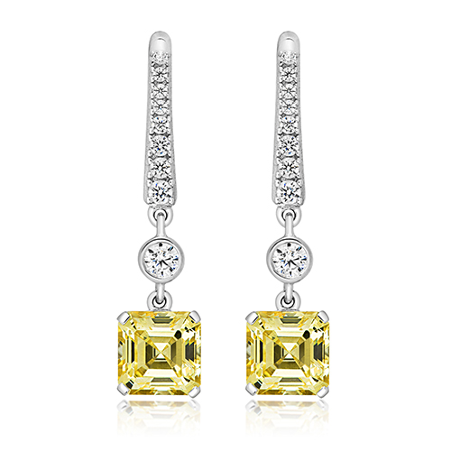 925 Sterling Silver Cushion Cut Cz Drop Earrings - 7 mm - Image 1