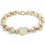 9k Yellow Gold Cz Heart Belcher Bracelet - 10x7.5 mm