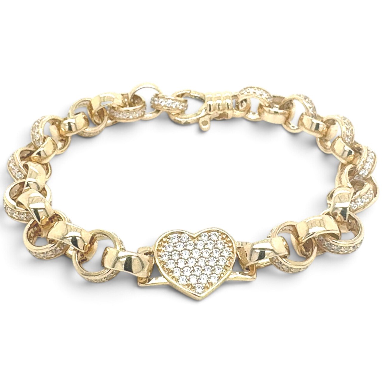 9k Yellow Gold Cz Heart Belcher Bracelet - 10x7.5 mm - Image 1