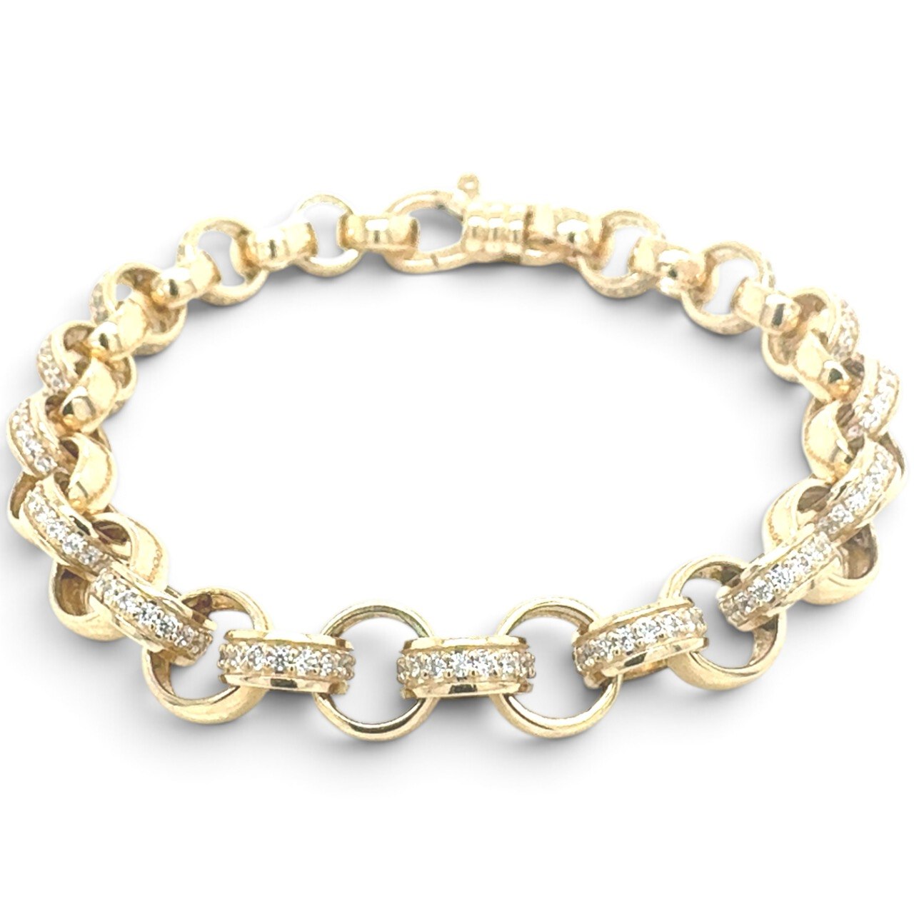 9k Yellow Gold Stone Set and Plain Belcher Bracelet - 7.5 mm - Image 1