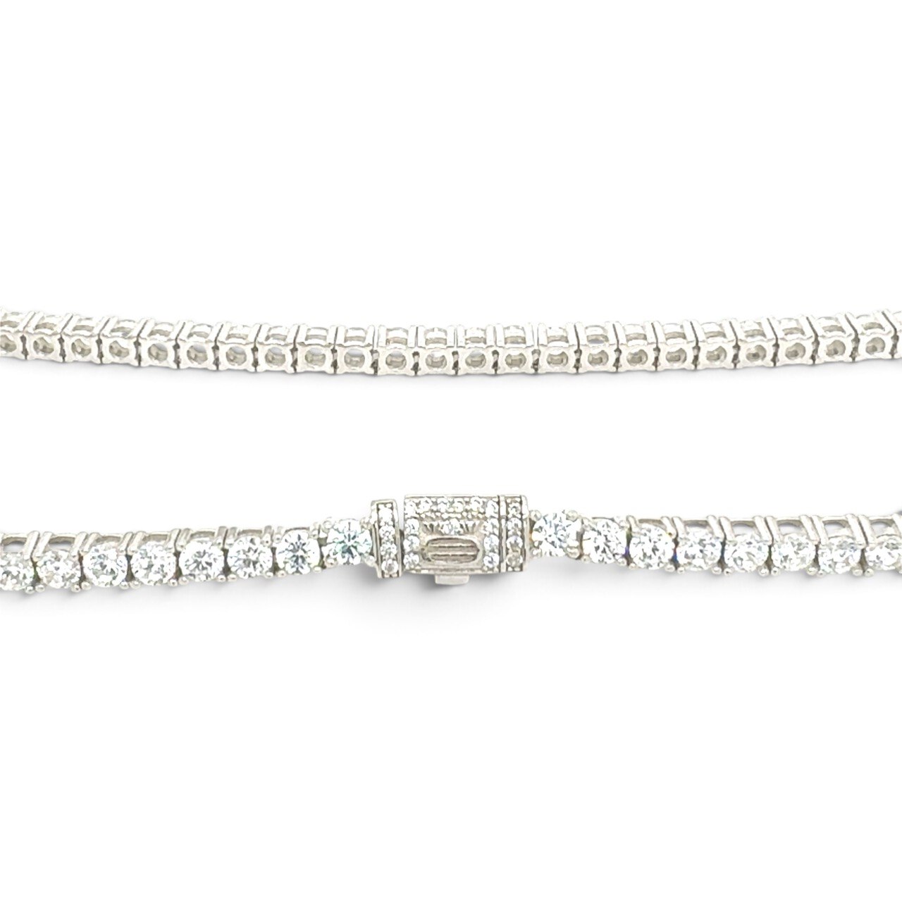 925 Sterling Silver Cz Tennis Chain With Box Clasp Bracelet - 3 mm - Image 1