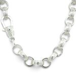 925 Sterling Silver Oval Shaped Belcher Chain Stone set and Patterned - 12 mm - Image 4
