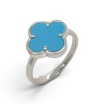 925 Sterling Silver Clover Turquoise Ring - 14 mm