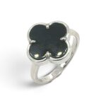925 Sterling Silver Clover Onyx Ring - 14 mm