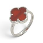 925 Sterling Silver Clover Carnelian Ring - 14 mm
