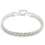 925 Sterling Silver Pink Cz Open Heart Hook Bangle - 16x6 mm - Image 5