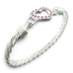 925 Sterling Silver Pink Cz Open Heart Hook Bangle - 16x6 mm - Image 3