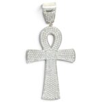 925 Sterling Silver Ankh Cz Pendant  - 66x33 mm