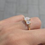 18k Yellow Gold Lab Grown Emerald Cut Trilogy Diamond Set Ring - Image 7