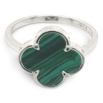 925 Sterling Silver Clover Malachite Ring - 14 mm