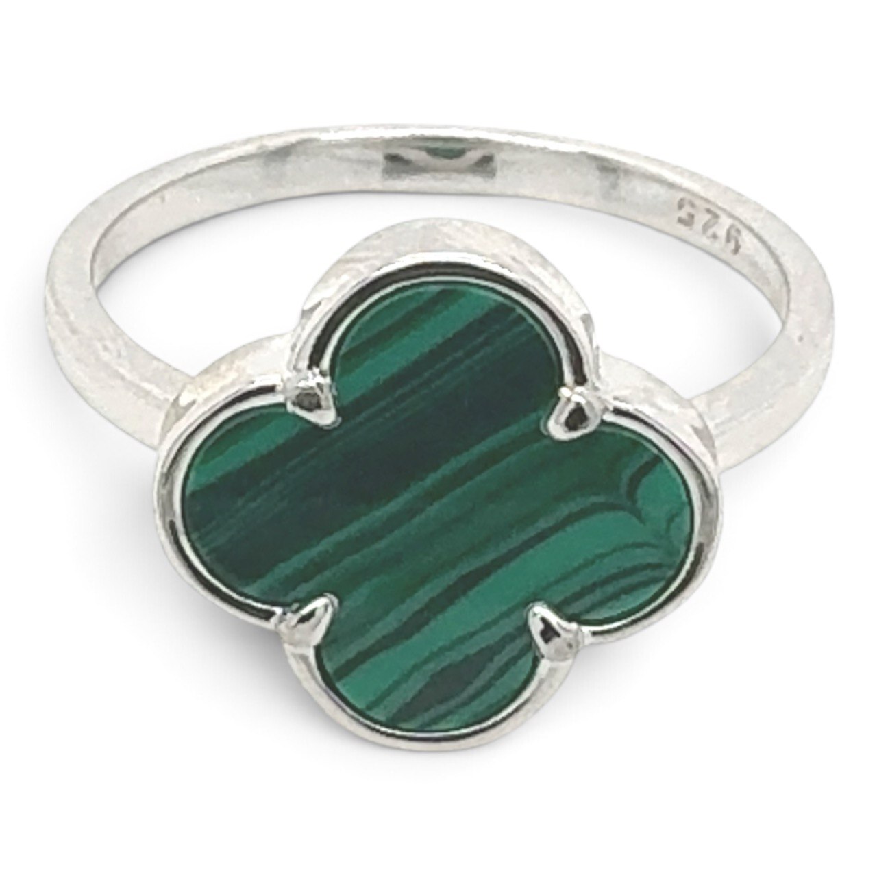 925 Sterling Silver Clover Malachite Ring - 14 mm - Image 1