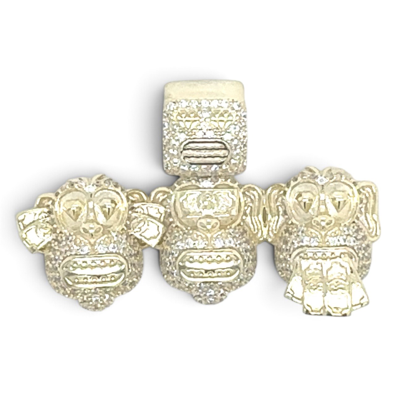 925 Sterling Silver Yellow Gold-Plated 3 Monkey Heads Cz Pendant - Image 1