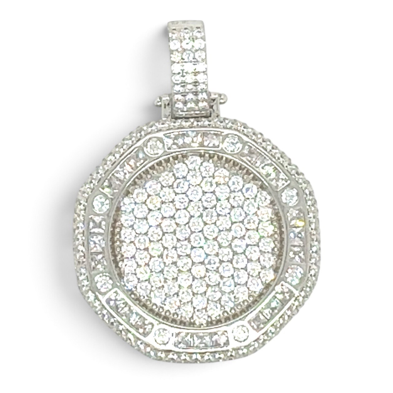 925 Sterling Silver Hexagon Cz Pendant - Image 1