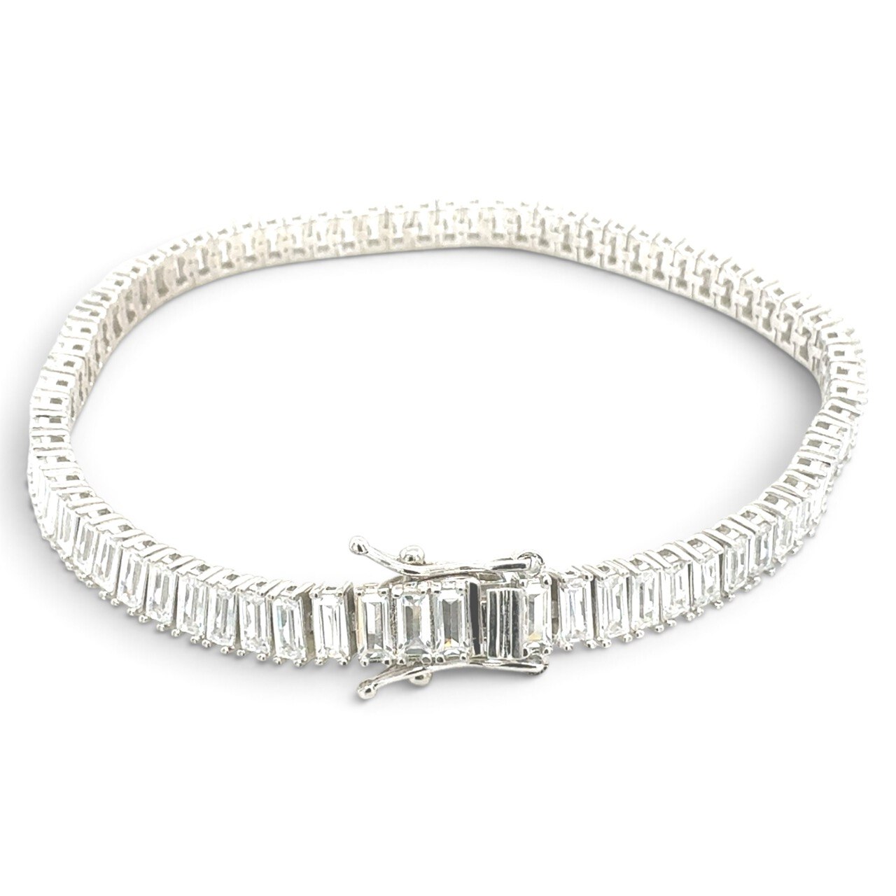 925 Sterling Silver Baguette Cz Tennis Bracelet - 5 mm - Image 1