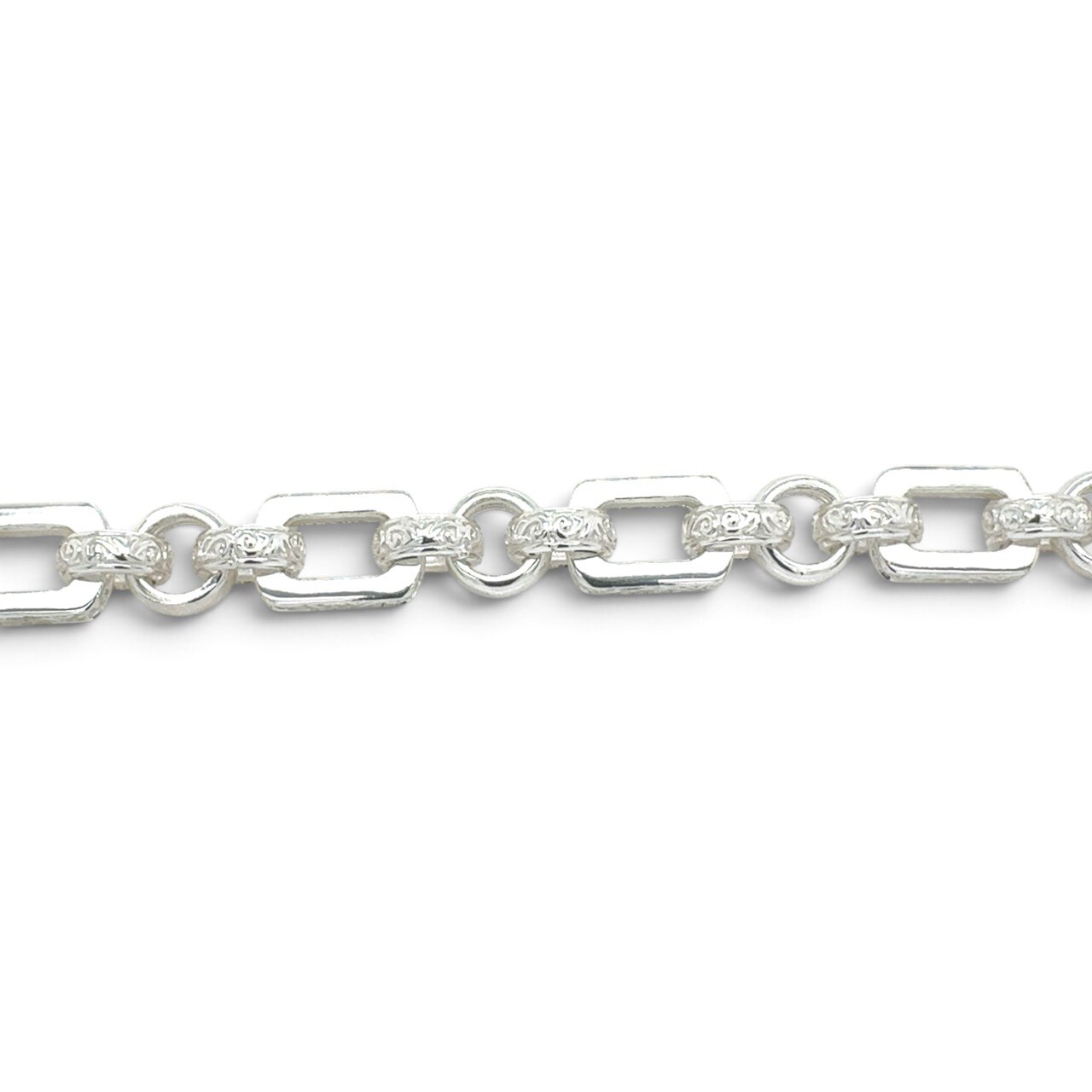 925 Sterling Silver Patterned Gypsy Link Belcher Bracelet - 9 mm - Image 1