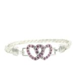 925 Sterling Silver Pink Cz Double Open Heart Hook Bangle - 14x6 mm - Image 3