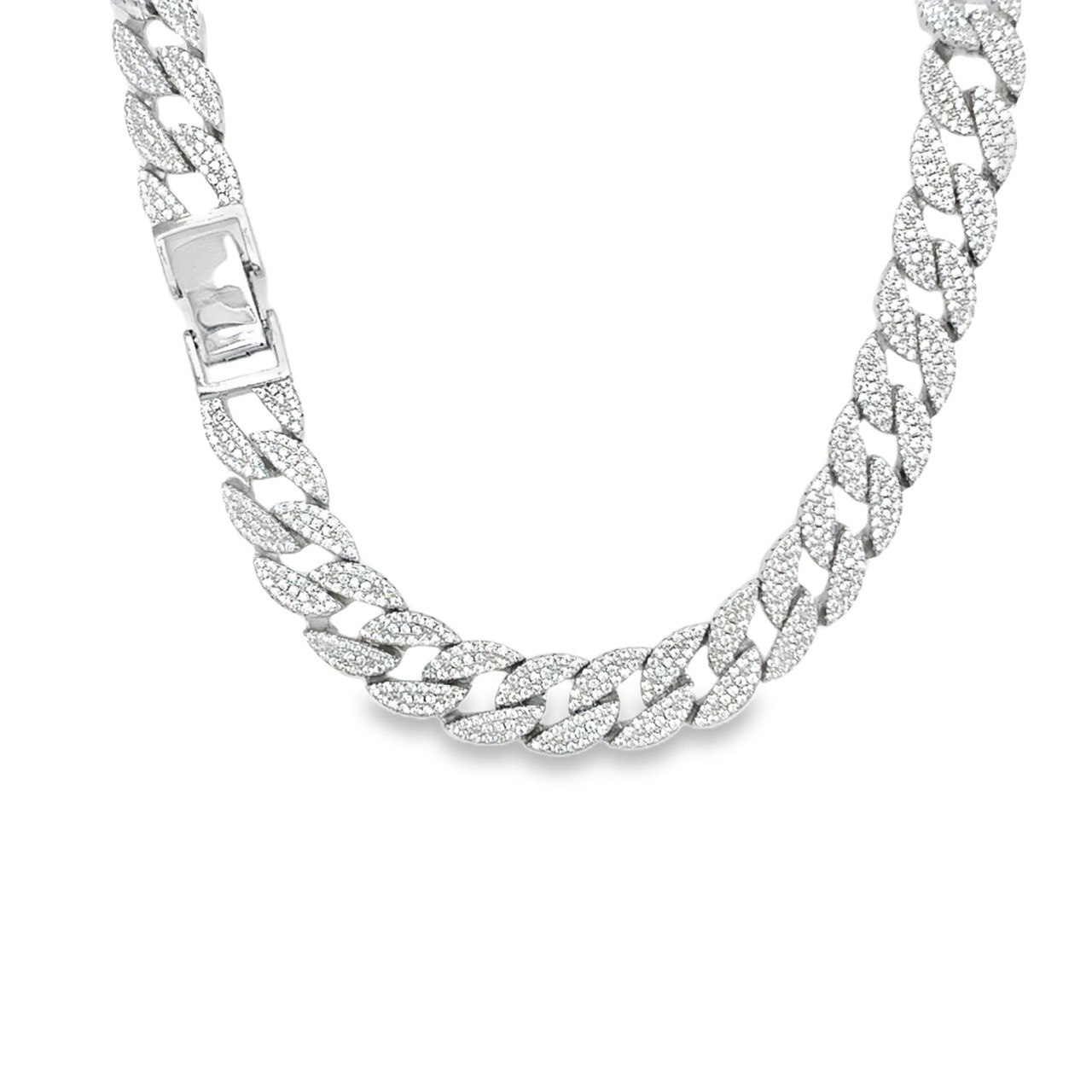 925 Sterling Silver Cz Cuban Chain - 10.5 mm - Image 1