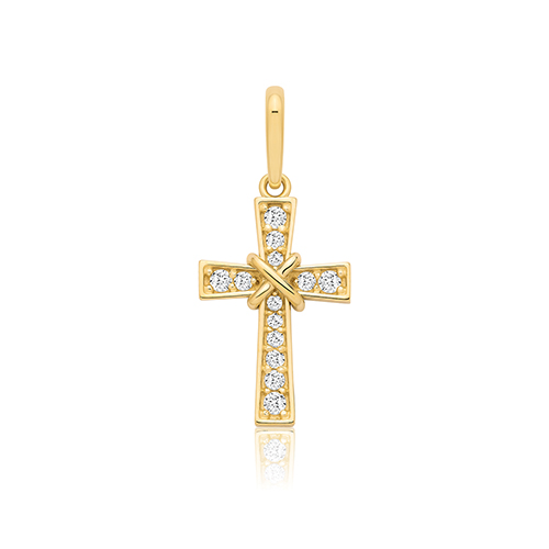 9k Yellow Gold Stone Set Cross Pendant - 20x9mm - Image 1