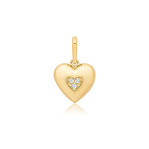 9k Yellow Gold Cz Heart Pendant - 15x9 mm - Image 1