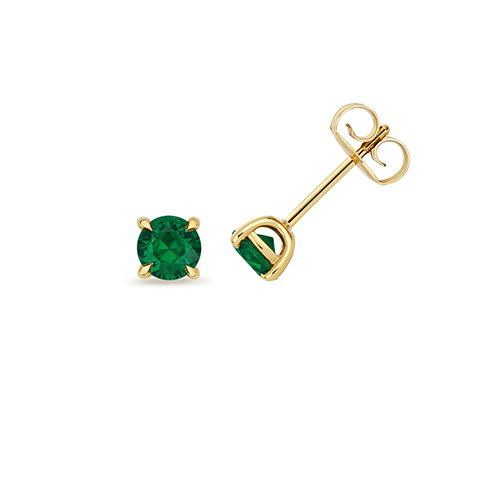 9k Yellow Gold Lab Grown Emerald Stud Earrings - Image 1
