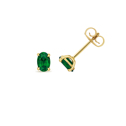 9k Yellow Gold Lab Grown Oval Emerald Stud Earrings - Image 1