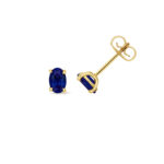 9k Yellow Gold Oval Lab Grown Ruby/Sapphire/Emerald Stud Earrings - Image 2