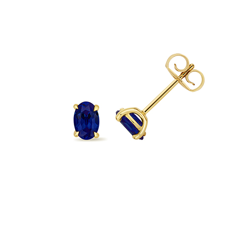 9k Yellow Gold Lab Grown Oval Sapphire Stud Earrings - Image 1