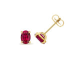 9k Yellow Gold Oval Lab Grown Ruby/Sapphire/Emerald Stud Earrings - Image 5