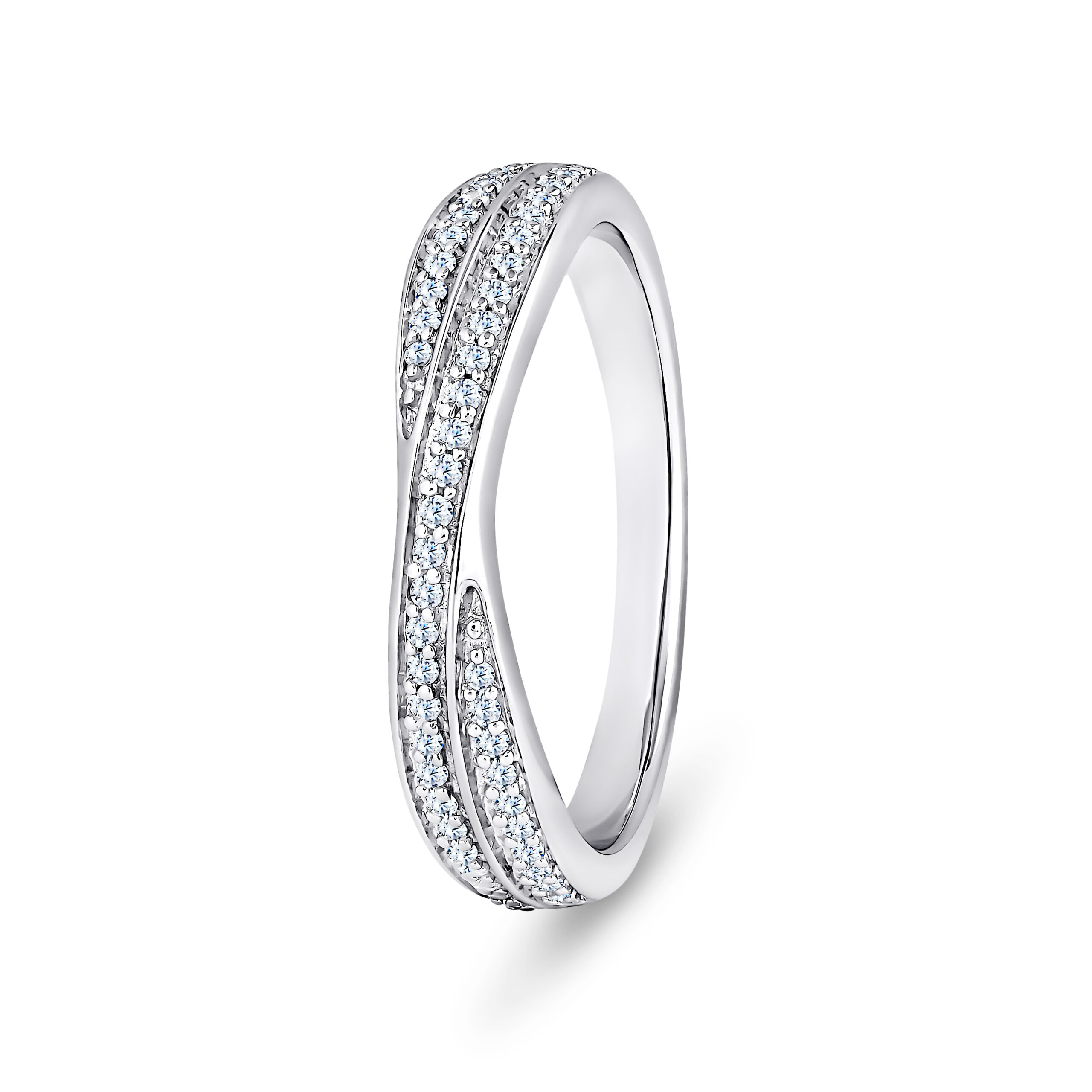 RIB-420-050-033-W 9k White Gold Double Row Crossover Natural Diamond Channel Set Eternity Ring - 4.2 mm - Image 1