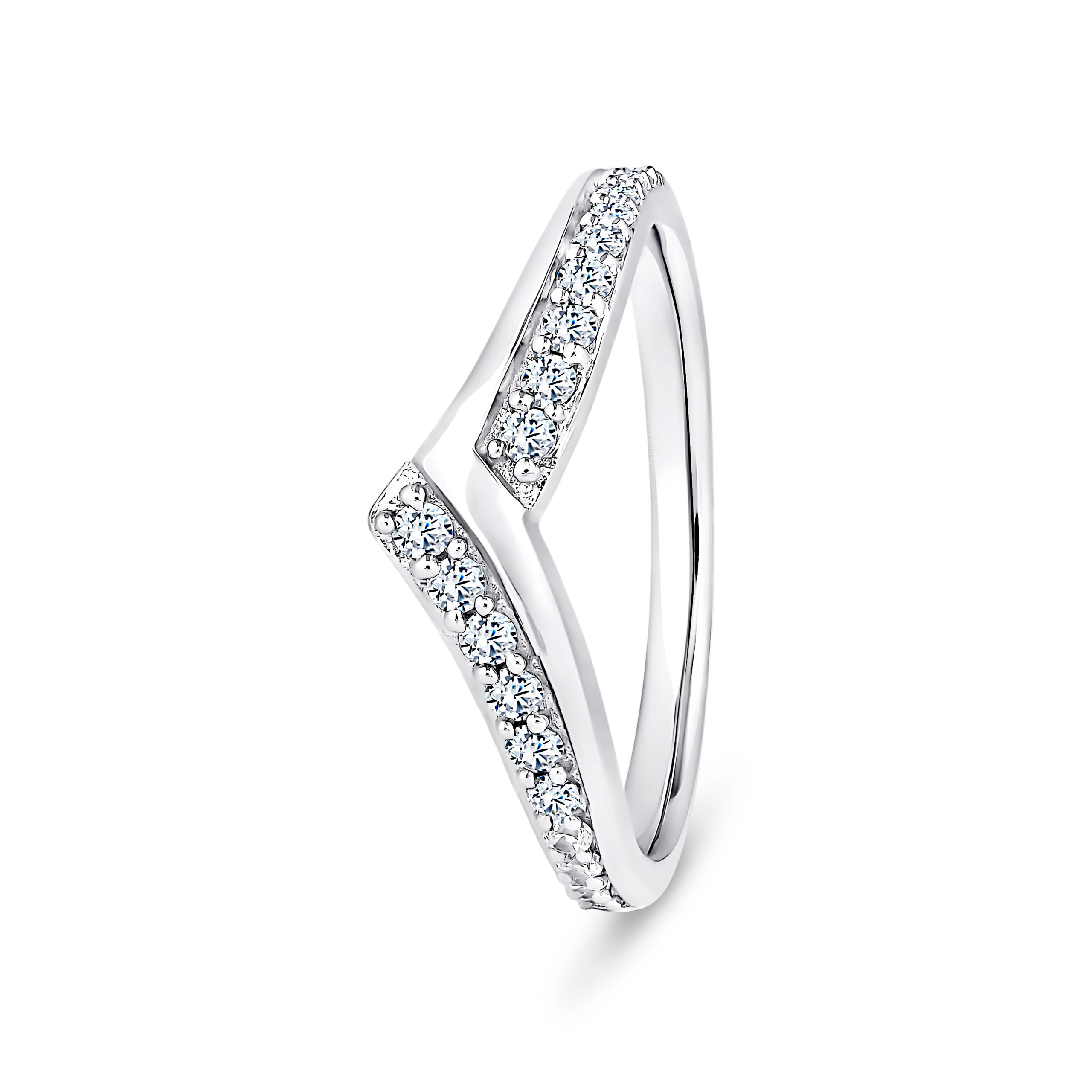 18k White Gold V-Shaped Natural Diamond Eternity Ring - Image 1