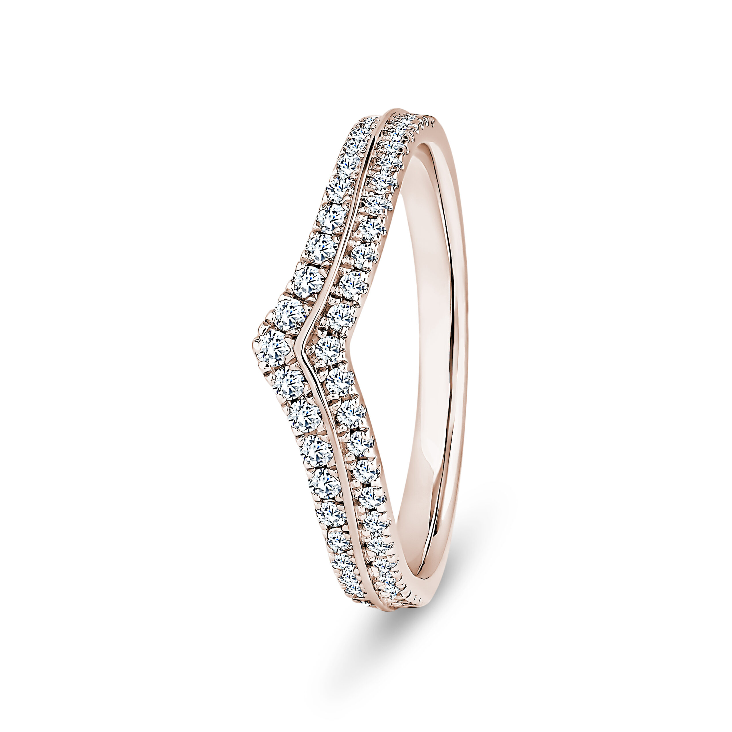 9k Rose Gold Double Row Wishbone Natural Diamond Eternity Ring - Image 1